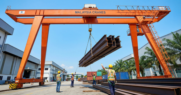 Gantry crane used for lifting heavy materials in an industrial setting